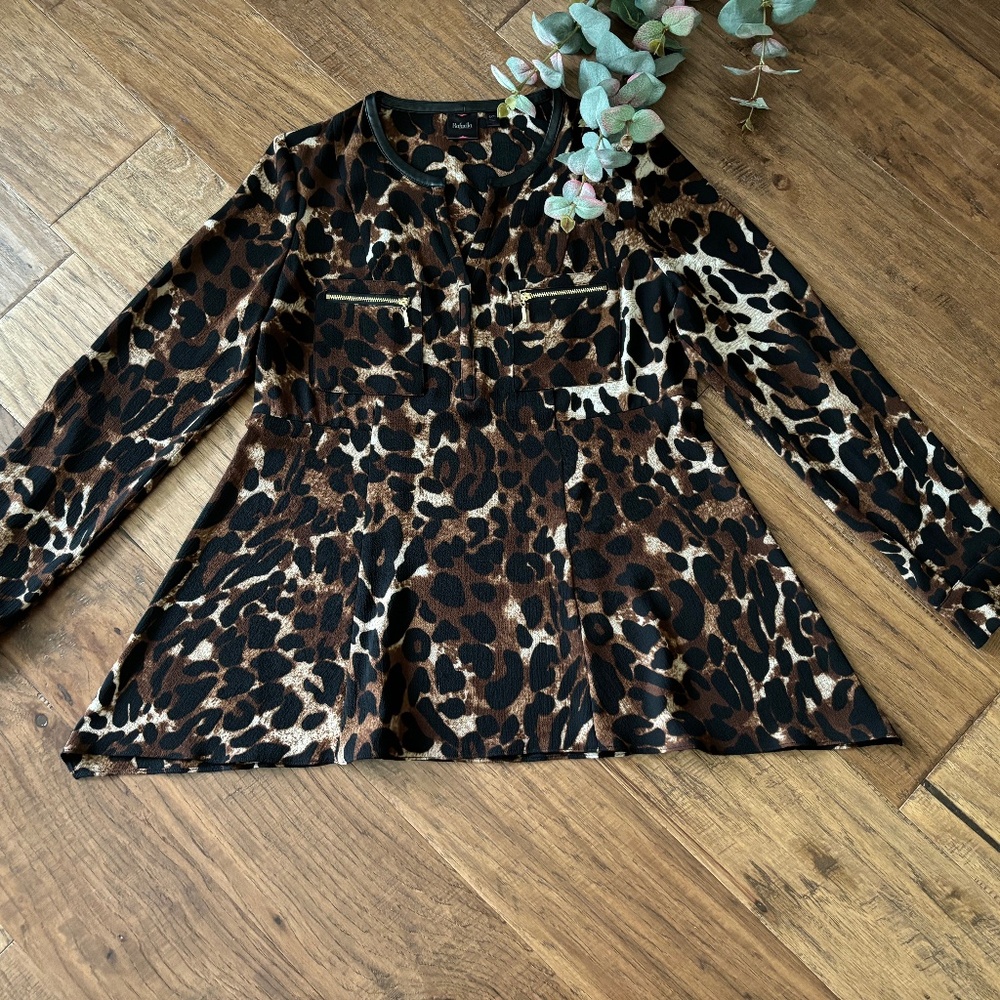 Rafaella Black Brown Cream Leopard Animal Print Blouse Women's Size Smal…